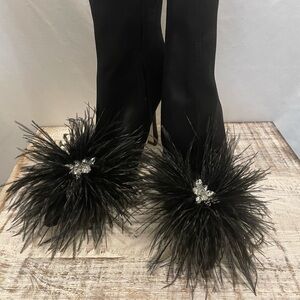 Sam Edelman Ency Feather Dress Booties Black Satin Women’s Size 8